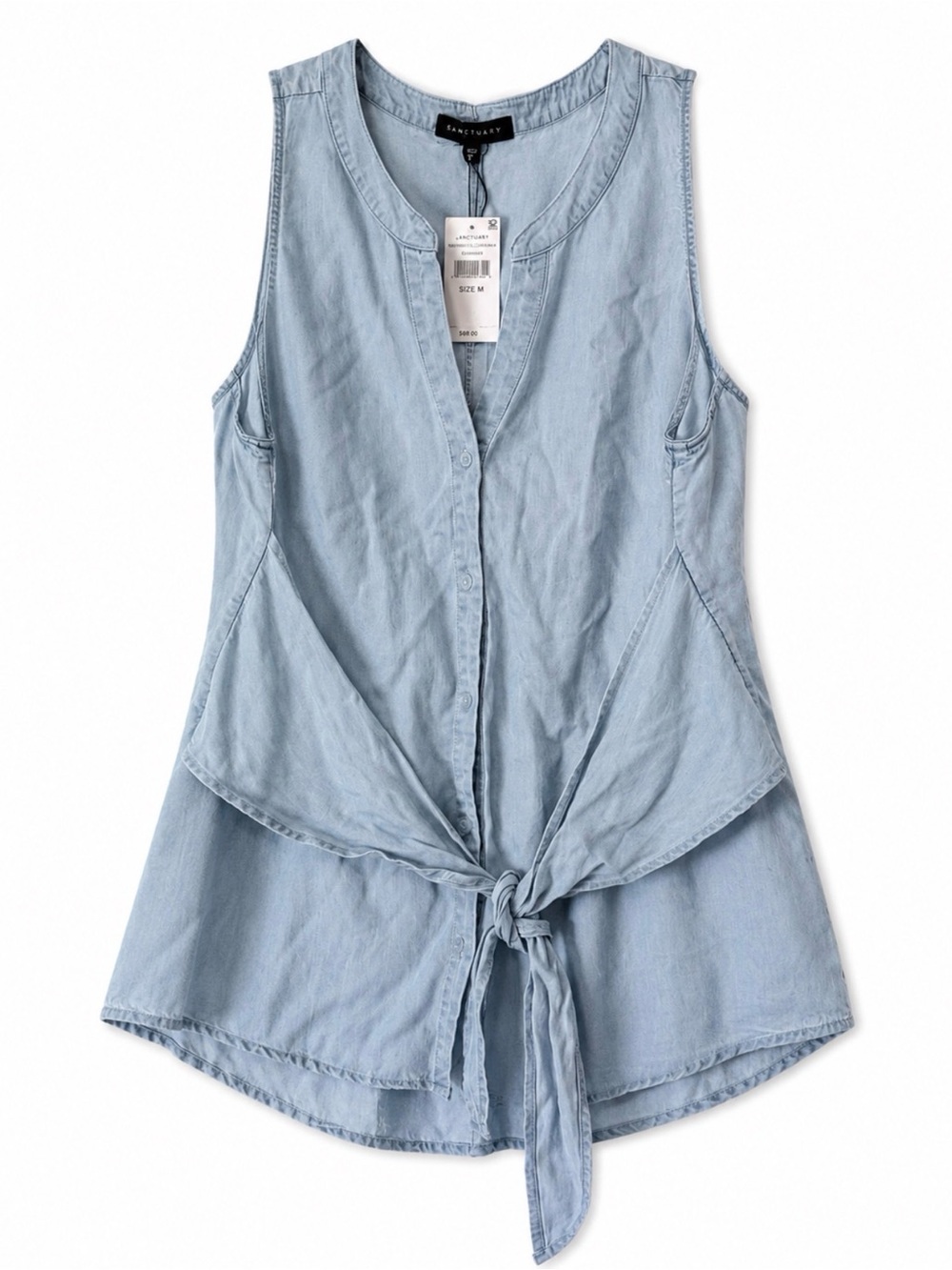 NWT- Sanctuary Light Blue Sleeveless Tie-Front light weight Top  size M